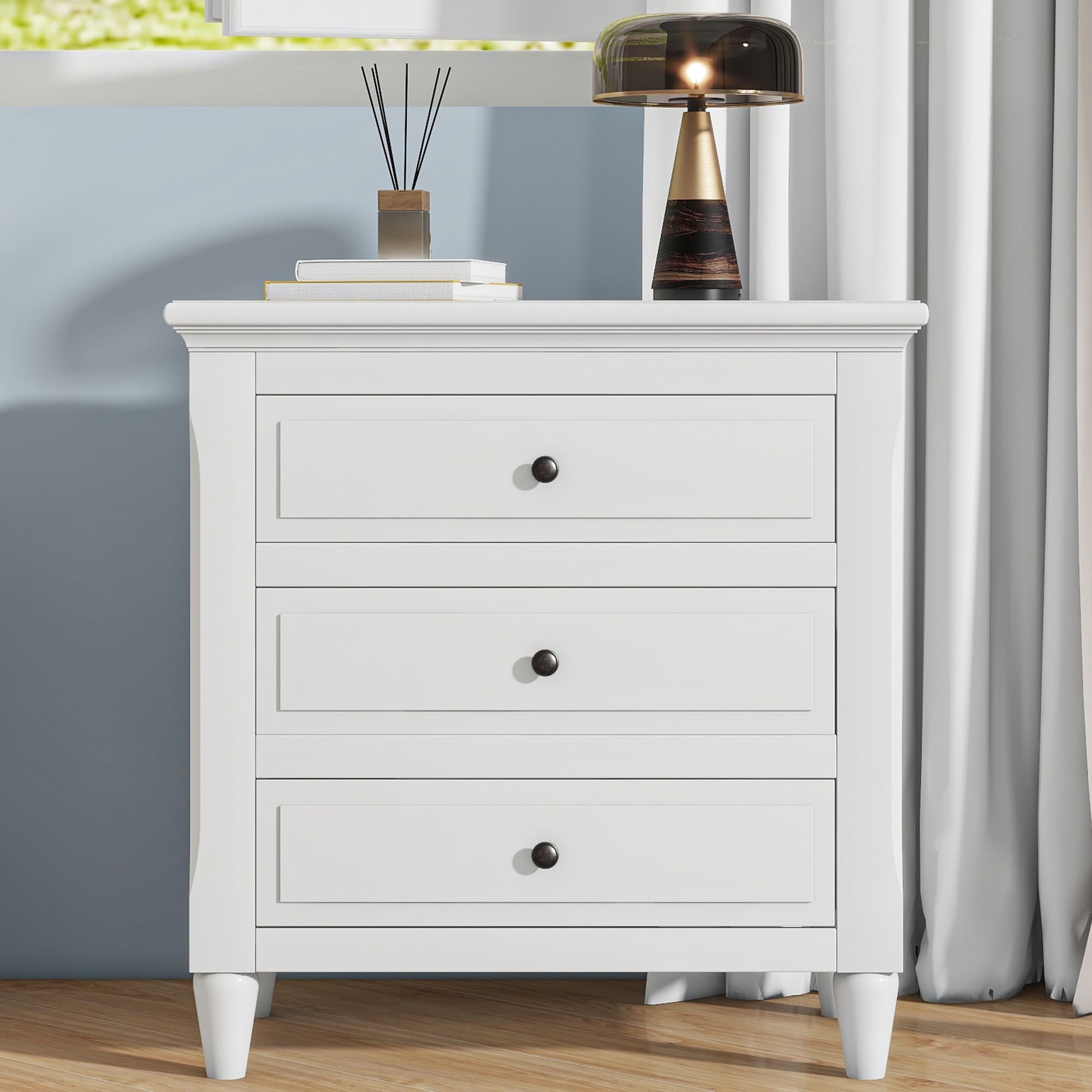U_Style 28 Painted 3 Drawer Nightstand Smooth Rails Rubber Legs Minimalist Bedside Sofa Side Table
