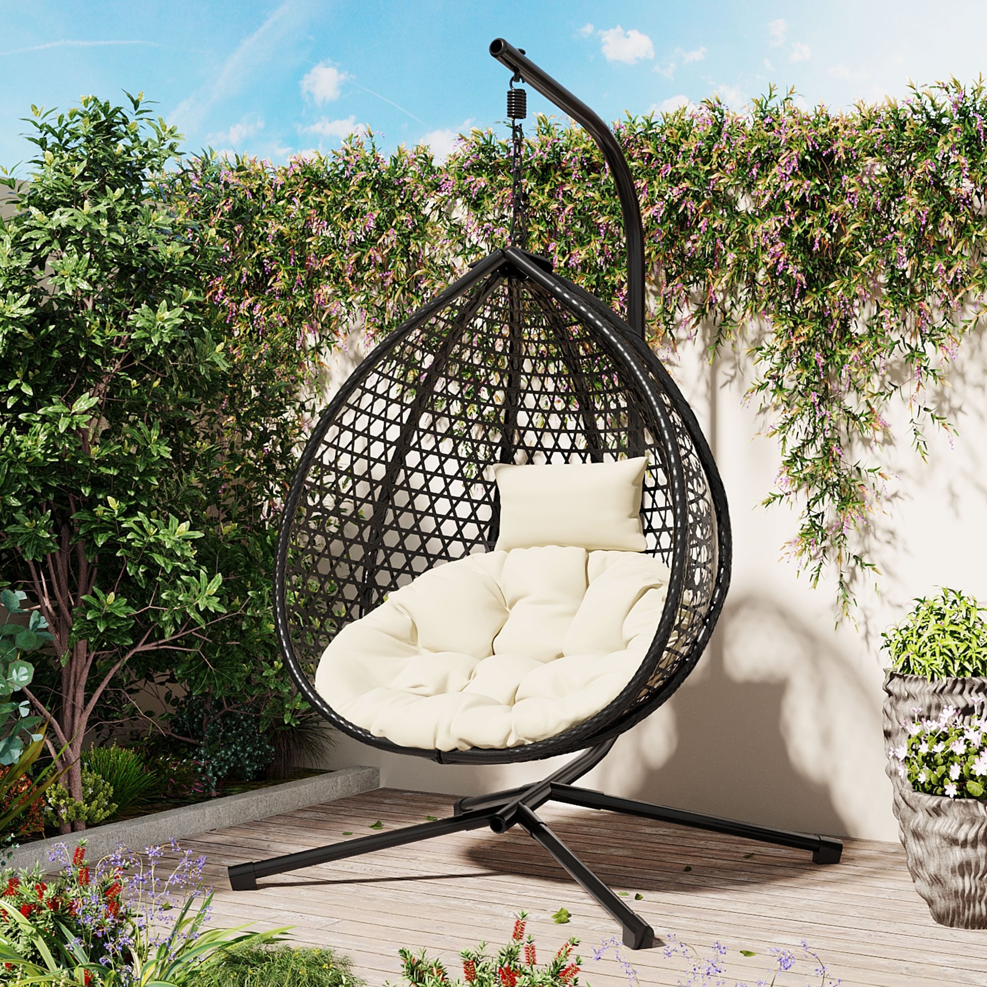 U_Style Rattan Weave Hanging Egg Chair With Stand 76.77