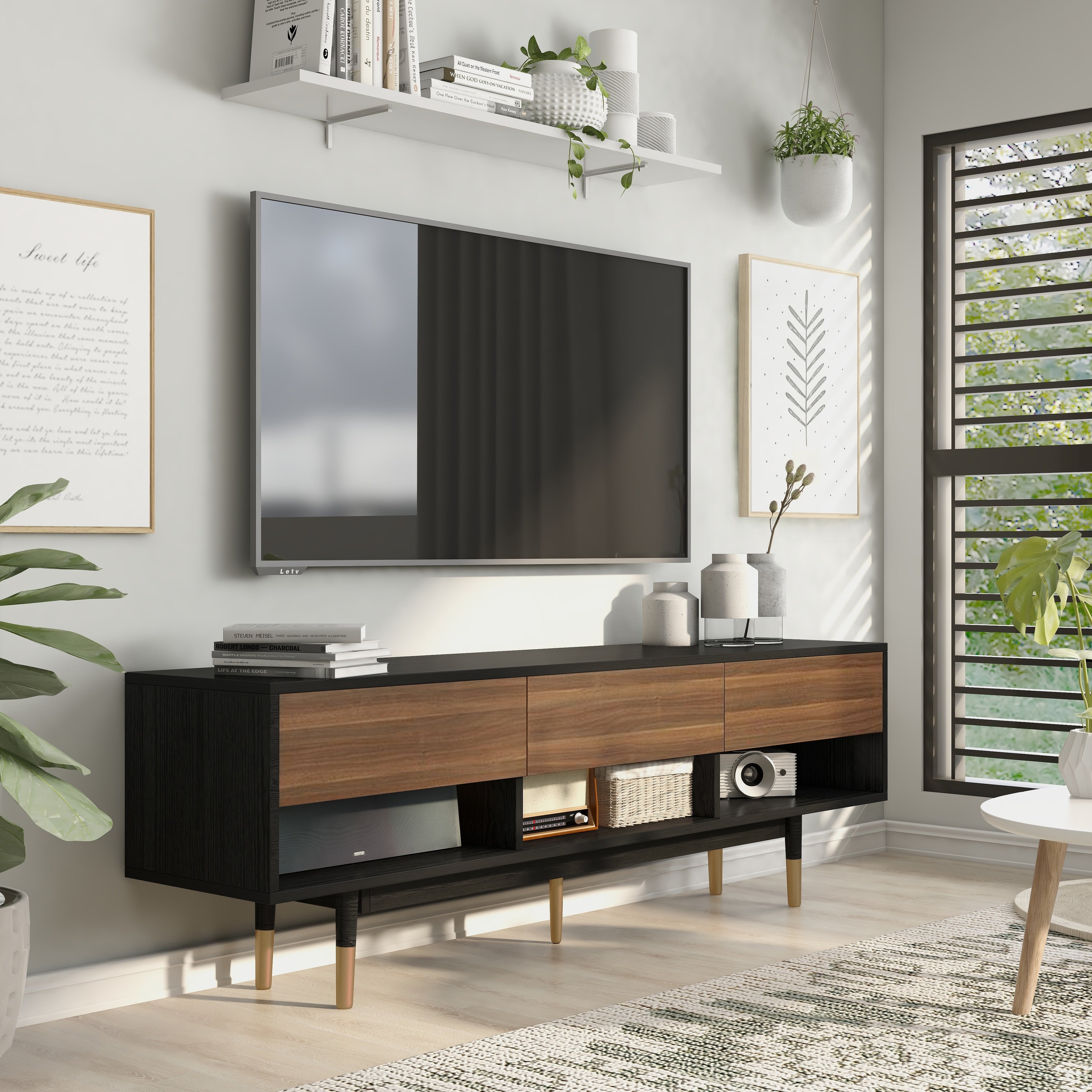 Yedidah Mid Century Black And Brown Tv Stand By Foa