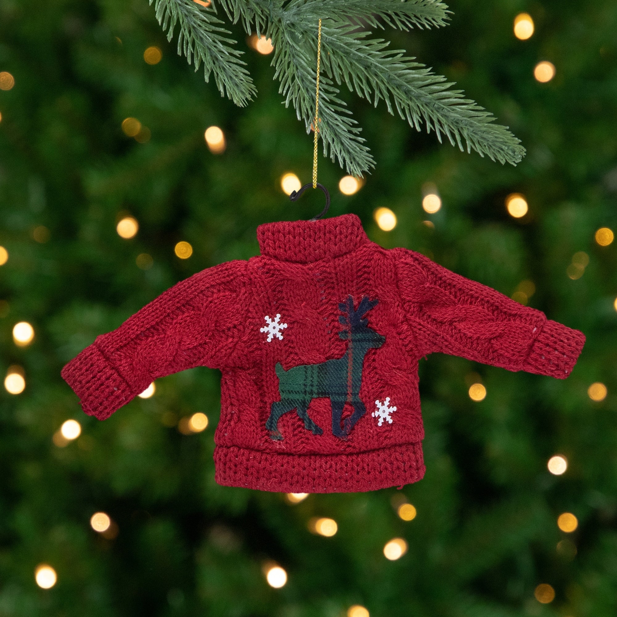 8 Red Sweater With Plaid Reindeer Christmas Ornament