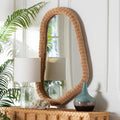 Ulrica Natural Rattan Wall Mirror Handwoven Wicker Irregular Shape Accent Mirror For Living Room Bedroom Or Entryway Honey