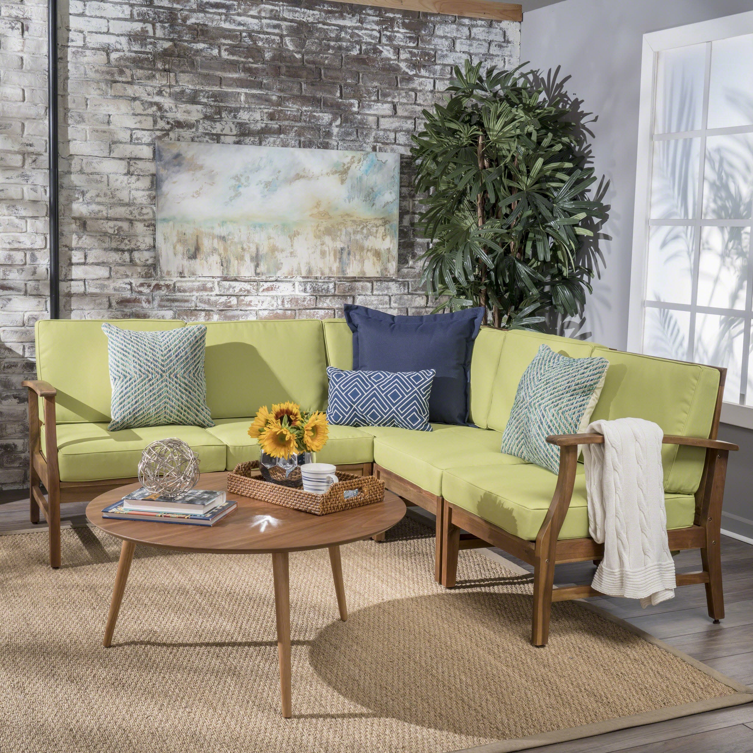 Ulrick Farmhouse Modern 5 Piece Fabric Sectional Sofa Set By Christopher Knight Home
