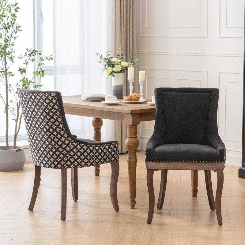 Ultra Side Dining Chairs Set Of 2 Mid Century Modern Fabric Upholstery With Solid Wood Legs