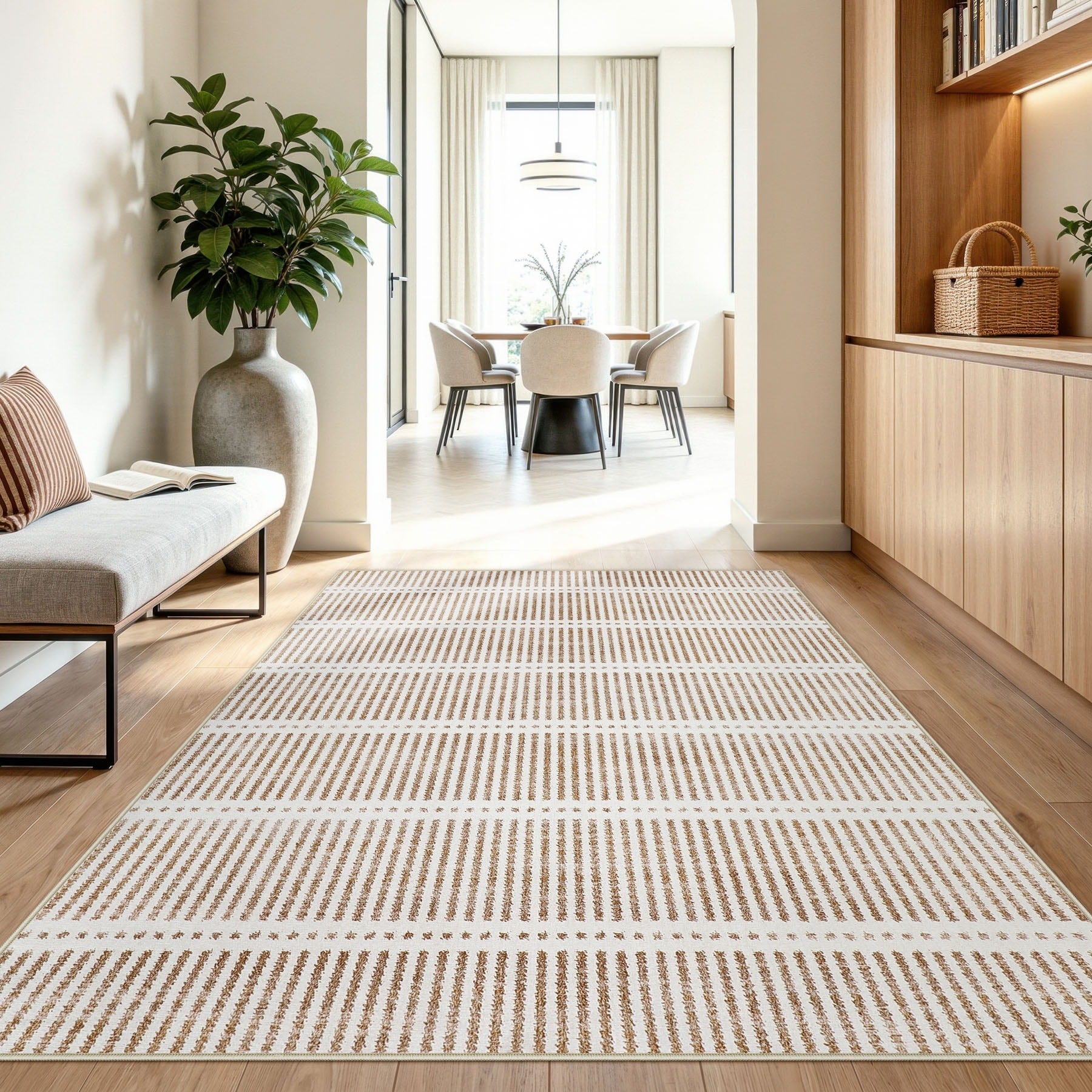 Ultra Thin Striped Area Rugs Washable Oeko Tex Certified Farmhouse 3 X 5 Brown