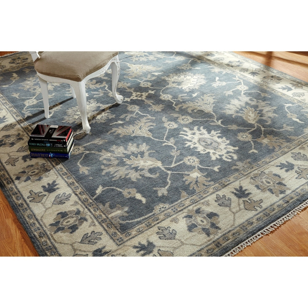 Umbria Grey Ivory Wool Hand Knotted Rug 9 X 12 9 X 12