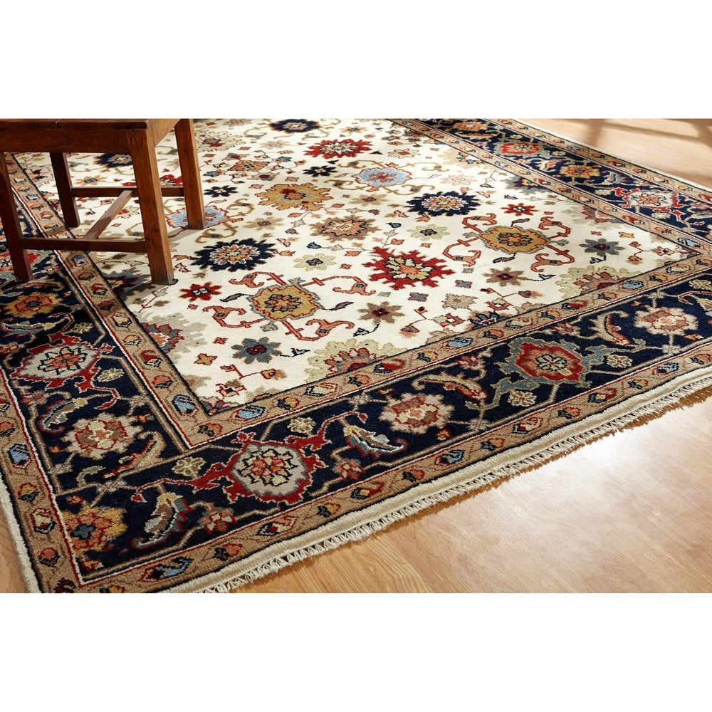 Umbria Ivory Navy Wool Hand Knotted Rug 9 X 12 9 X 12