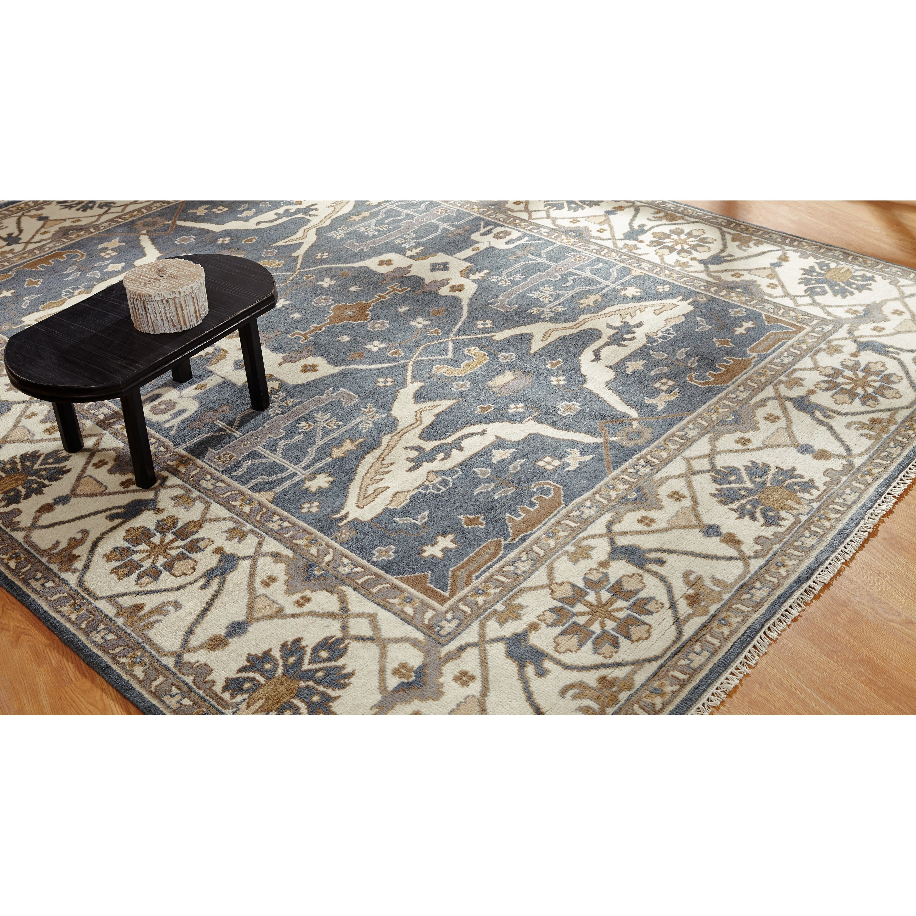 Umbria Slate Grey Ivory Hand Knotted Wool Rug 8 X 10 8 X 10