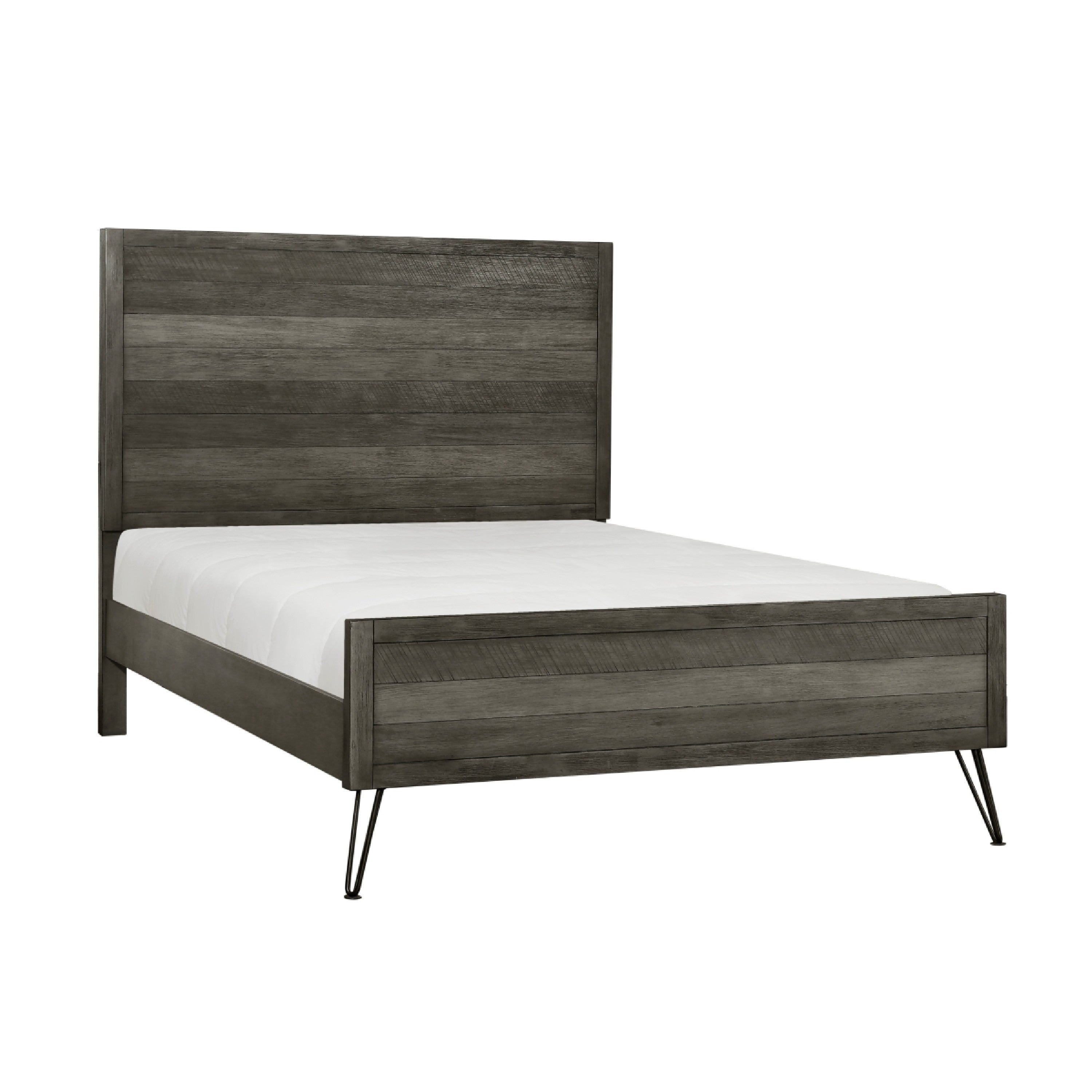 Umer Full Bed Plank Headboard And Footboard Trichromatic Gray Metal Legs