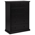 Umer Tall Dresser Chest 6 Drawers Round Knobs Plinth Base Black Wood