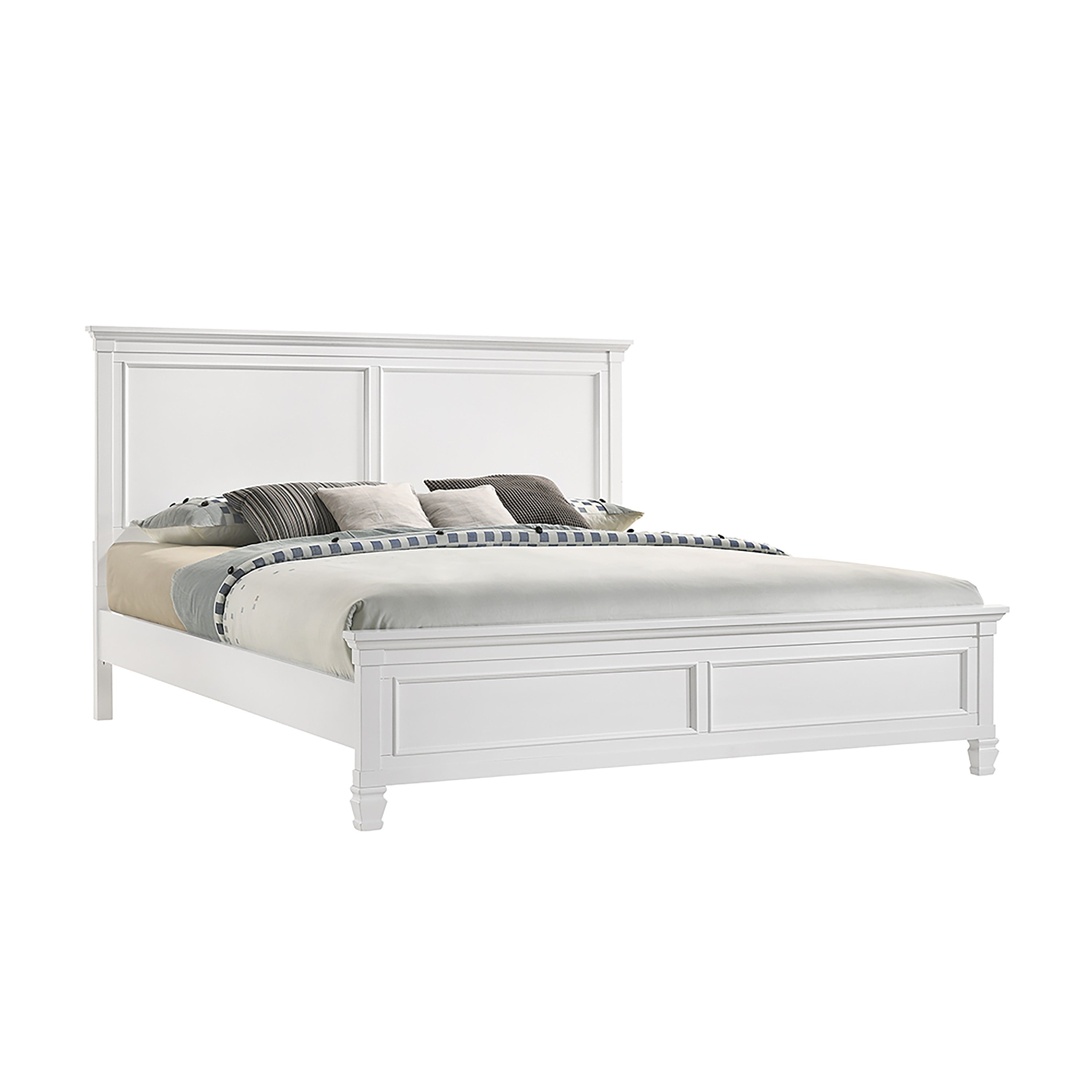 Umi King Size Bed Solid Wood Panel Headboard Farmhouse White