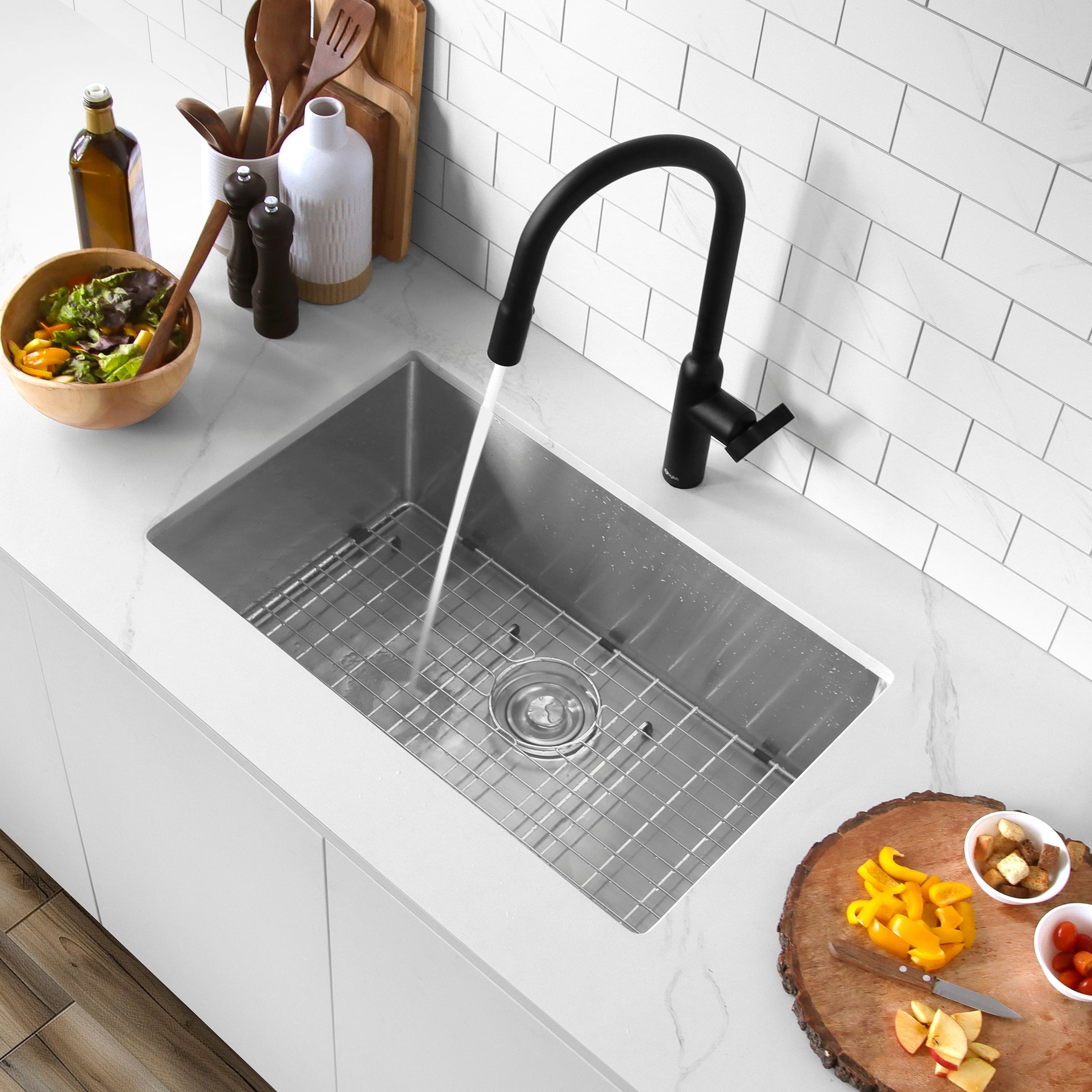 28 Undermount Single Bowl Kitchen Sink 16G Stainless Steel With Grid S 306Xg Silver 28 X 18 X 10