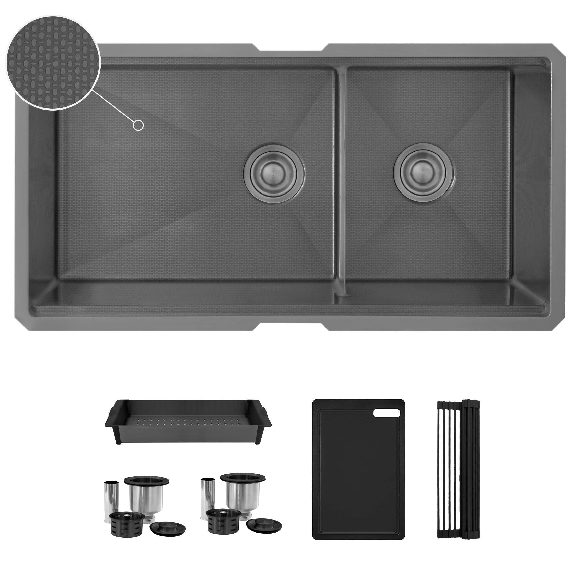 Undermount 36 Inch Workstation 60 40 Double Bowl Kitchen Sink With Dura Tek Finish And Accessories Handmade