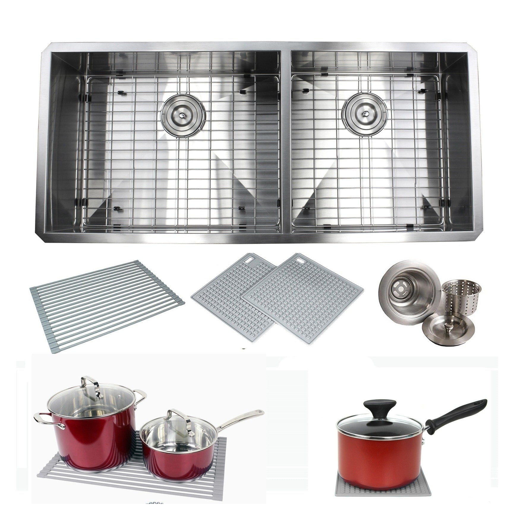 Undermount 42 In. X 20 In. X 10 In. Deep Stainless Steel 16 Gauge Double Bowl 60 40 Zero Radius Kitchen Sink Combo