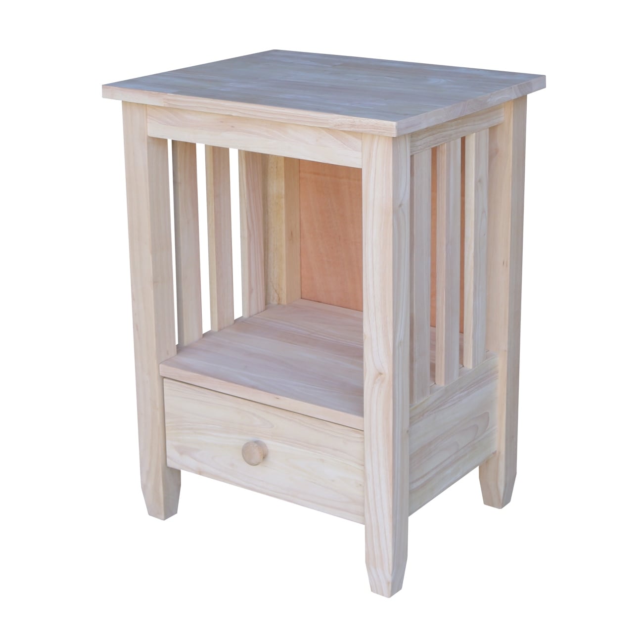 Unfinished Solid Parawood Mission Single Drawer Tall End Table