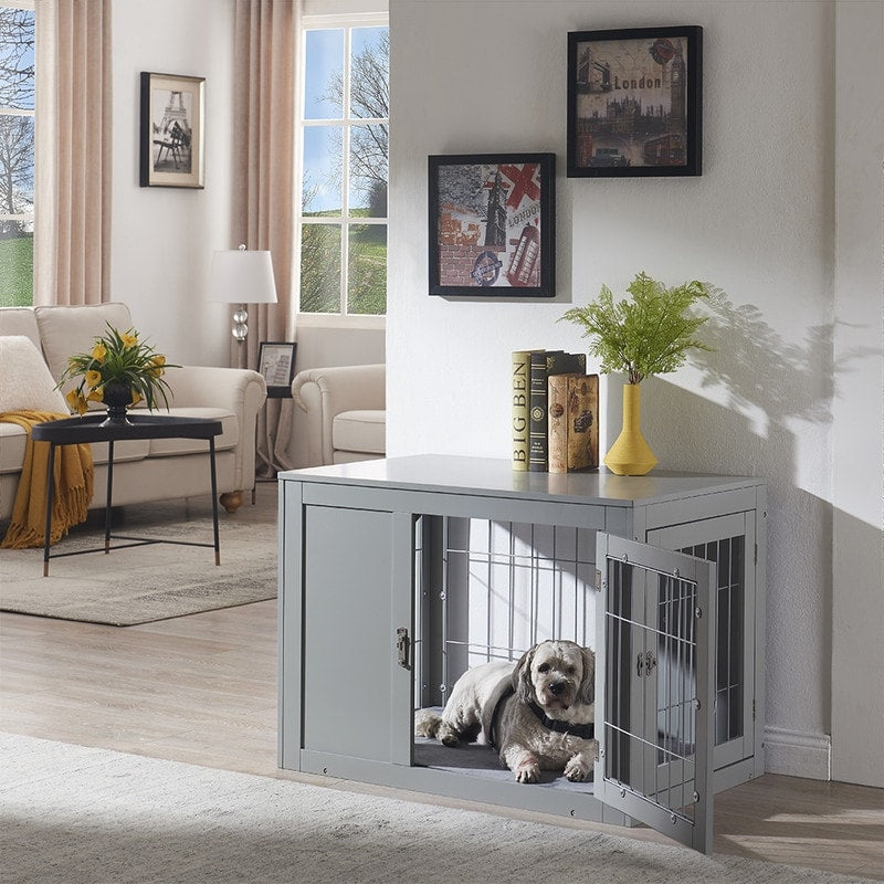 Universe Home Dog Crate End Table With Cushion Medium Indoor Use Gray
