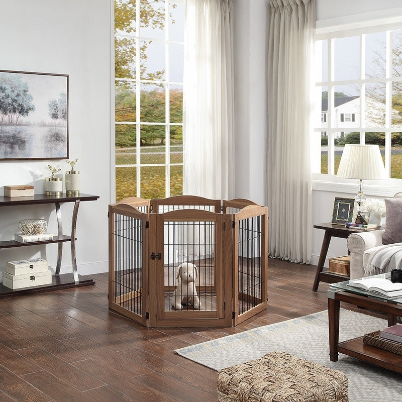 Unipaws Pet Playpen With Wire 6 Panels Freestanding Dog Gate Espresso