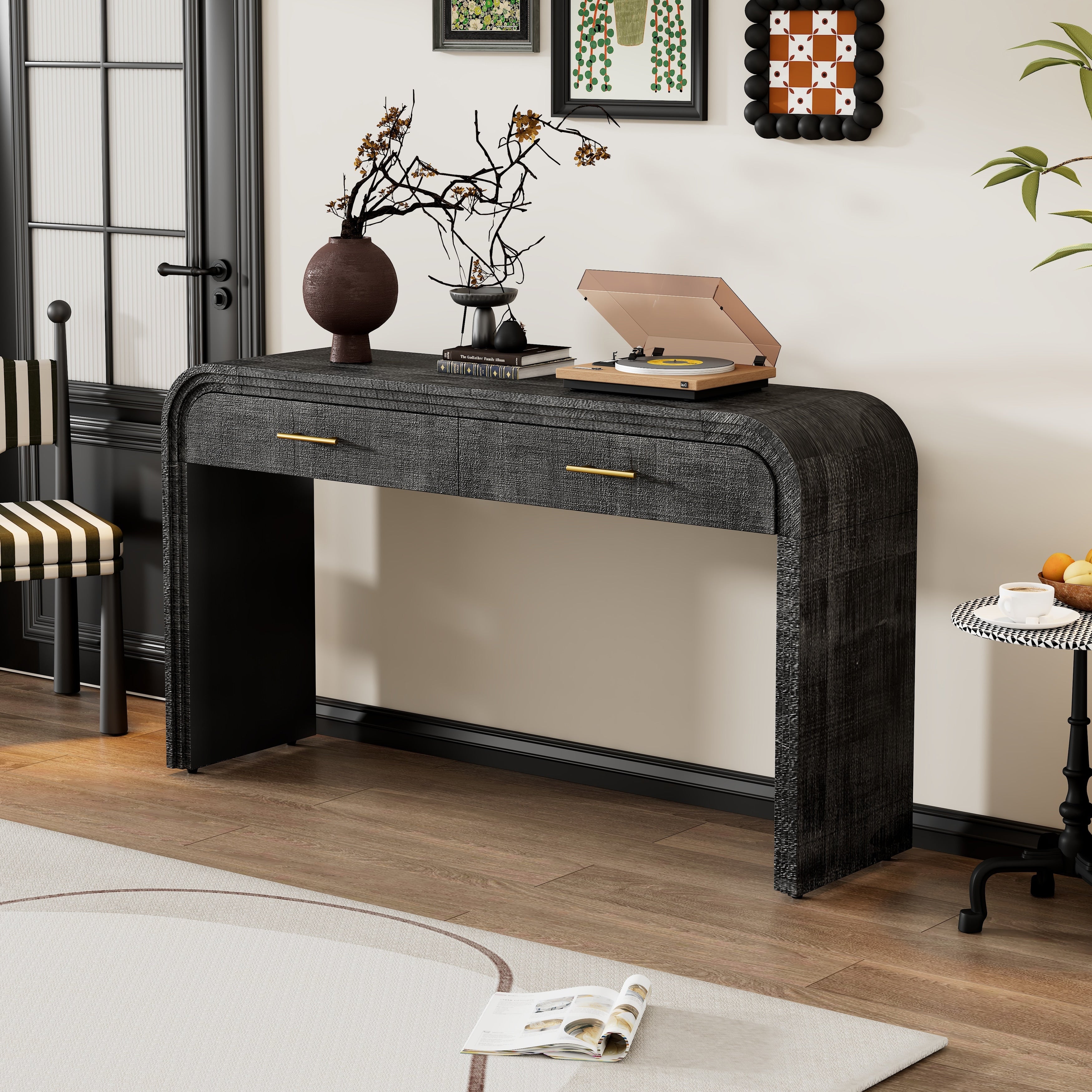 Unique Retro Silhouette Console Table With Open Style Two Top Drawers For Entrance Dinning Room Living Room