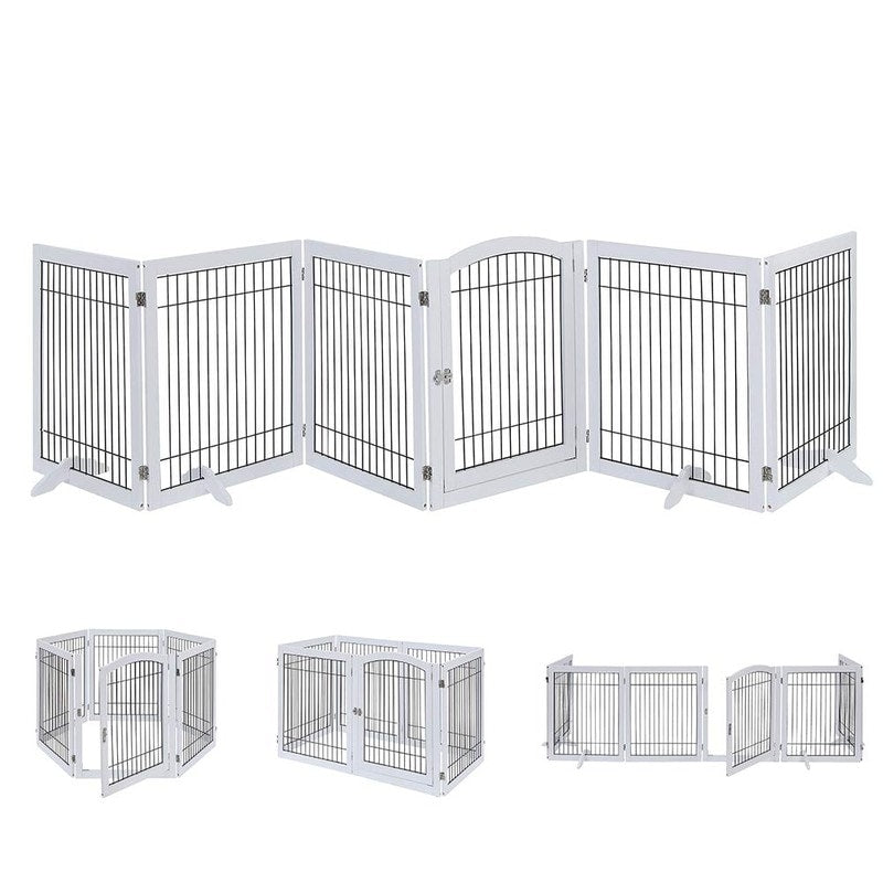 Unipaws Pet Playpen For Dogs Freestanding 6 Panels Dog Gate White