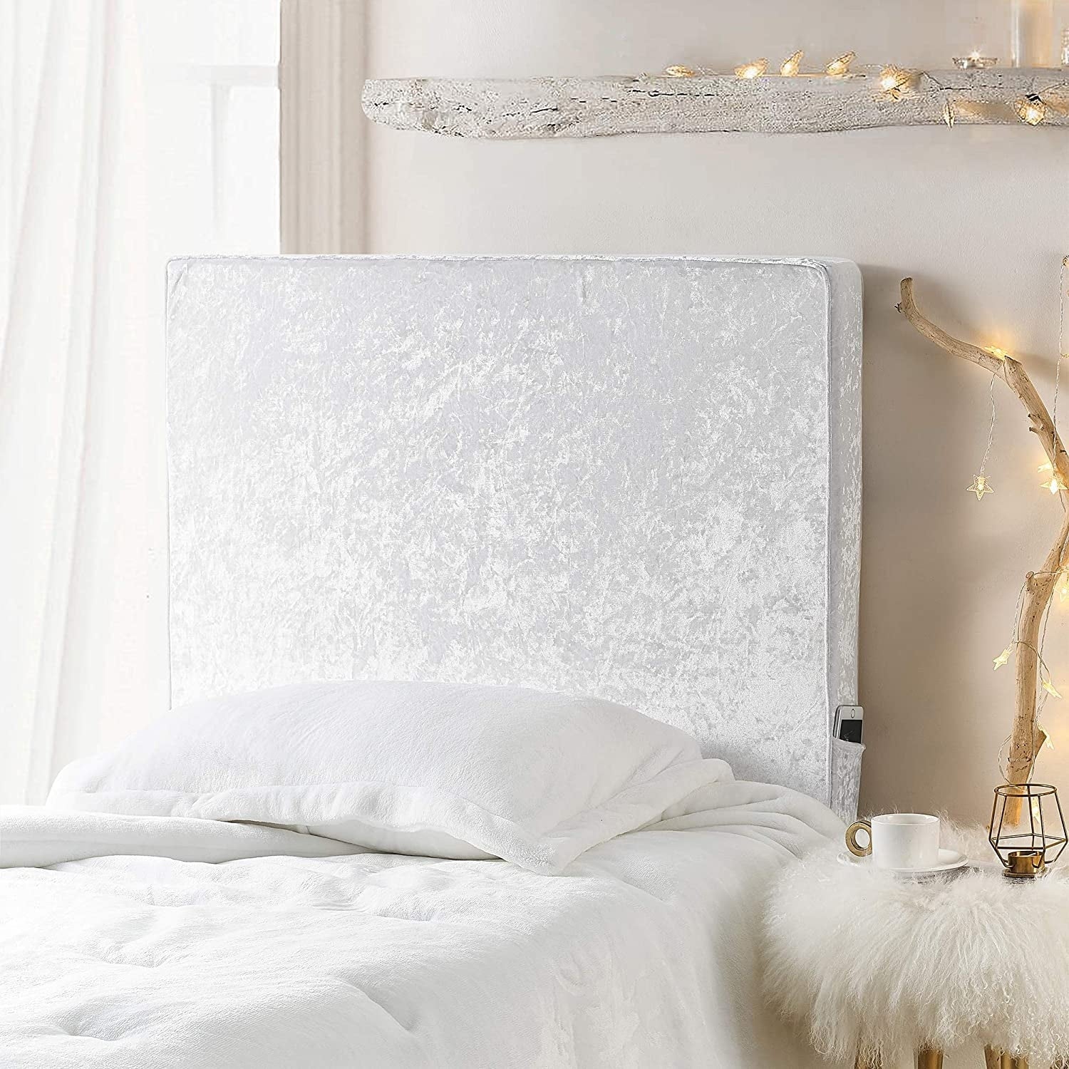 University Transitional Cushioned Dorm Headboard Velvet Crush Ice White