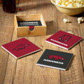 University Of Arkansas 4 Piece Ceramic Coasters Set With Wood Caddy