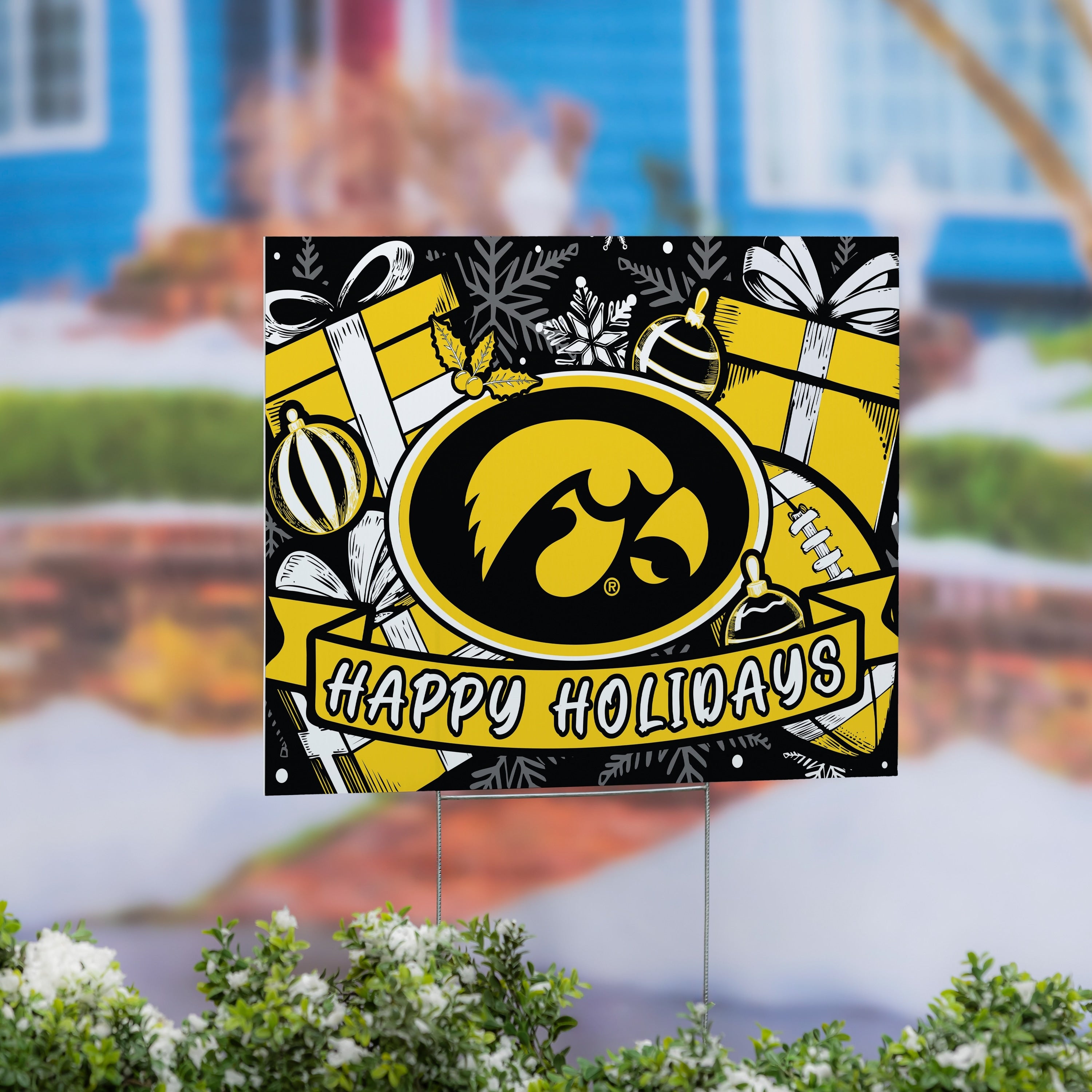 University Of Iowa Yard Sign Happy Holidays 24 X 18