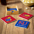 University Of Kansas 4 Piece Ceramic Coasters Set With Wood Caddy