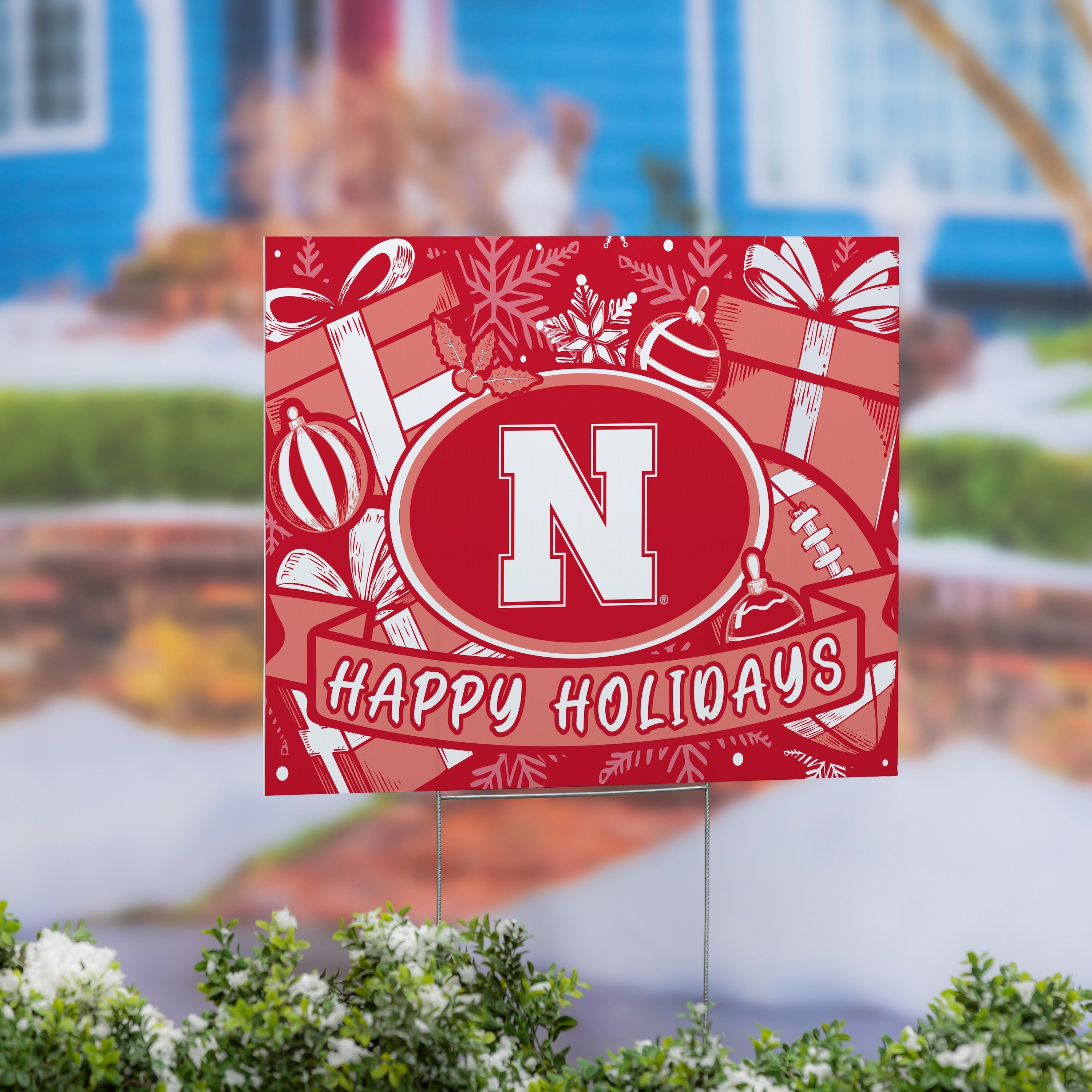 University Of Nebraska Yard Sign Happy Holidays 24 X 18