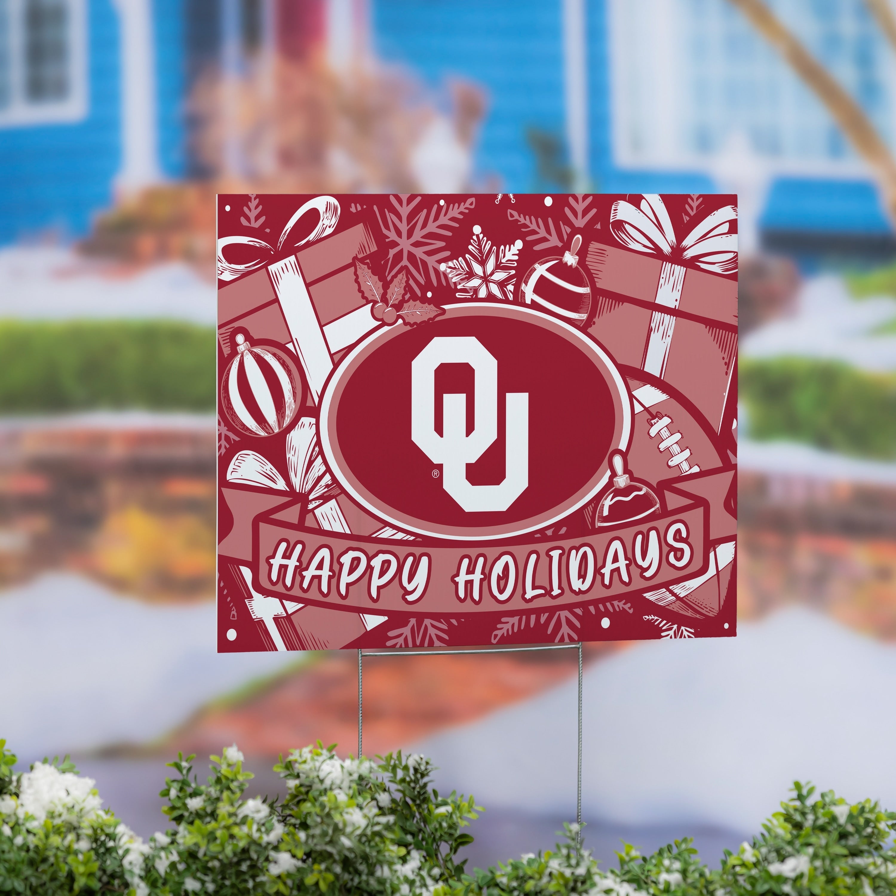 University Of Oklahoma Yard Sign Happy Holidays 24 X 18