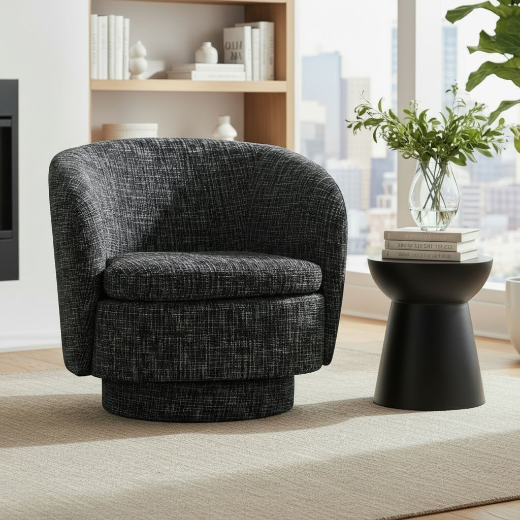 Upholstered 360 Swivel Barrel Chair With Curved Backrest