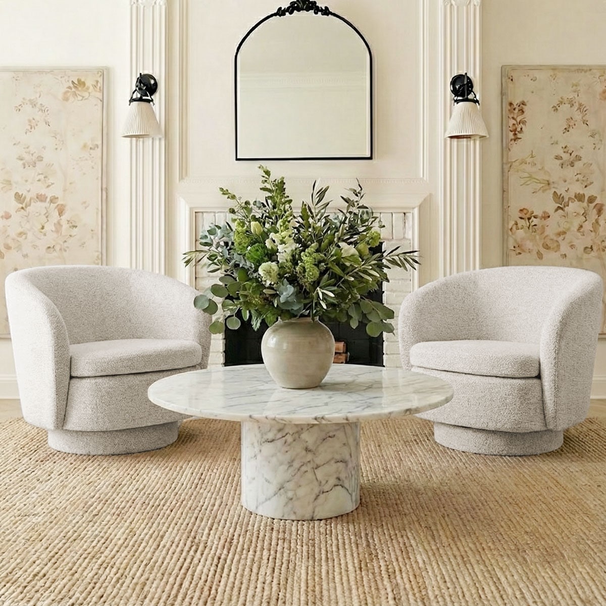 Upholstered 360 Swivel Barrel Chair With Curved Backrest Set Of 2