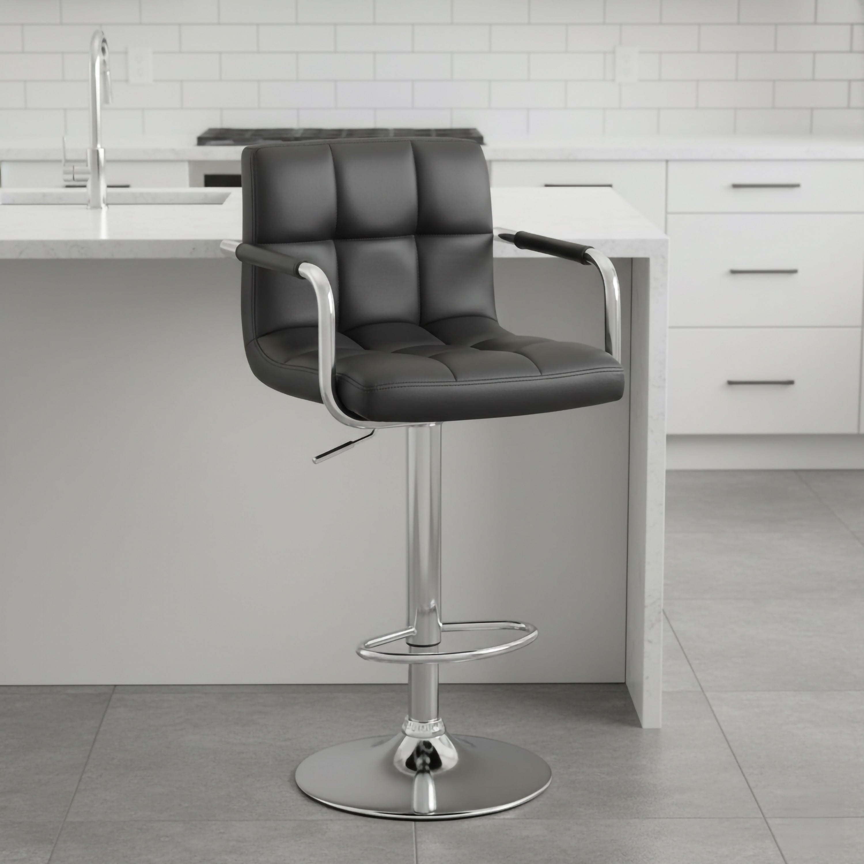 Leatherette Swivel Adjustable Mid Century Bar Stool