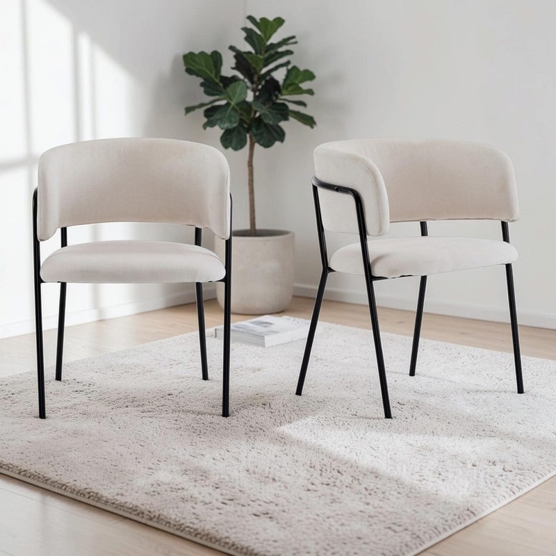 Upholstered Arm Dining Chair Set Of 2 Modern Stylish Padded Seat Kitchen Chairs With Armrest