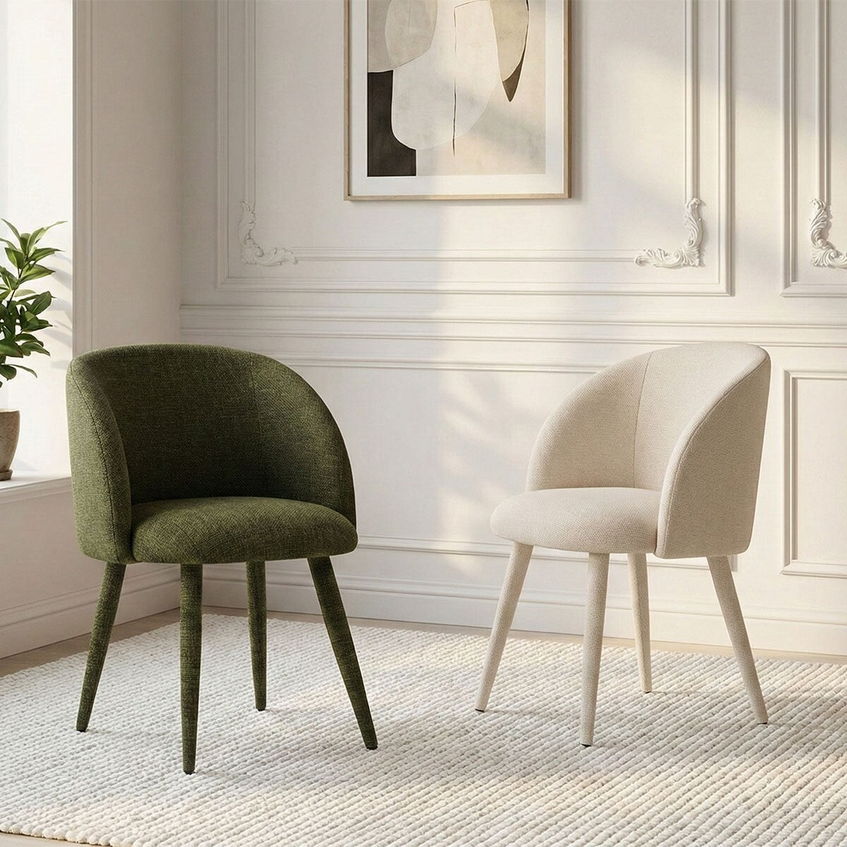 Upholstered Barrel Back Dining Chairs With Arms And Fabric Wrapped Legs Set Of 2
