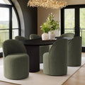 Upholstered Barrel Dining Chair With Casters Linen Blend Fabric Set Of 6