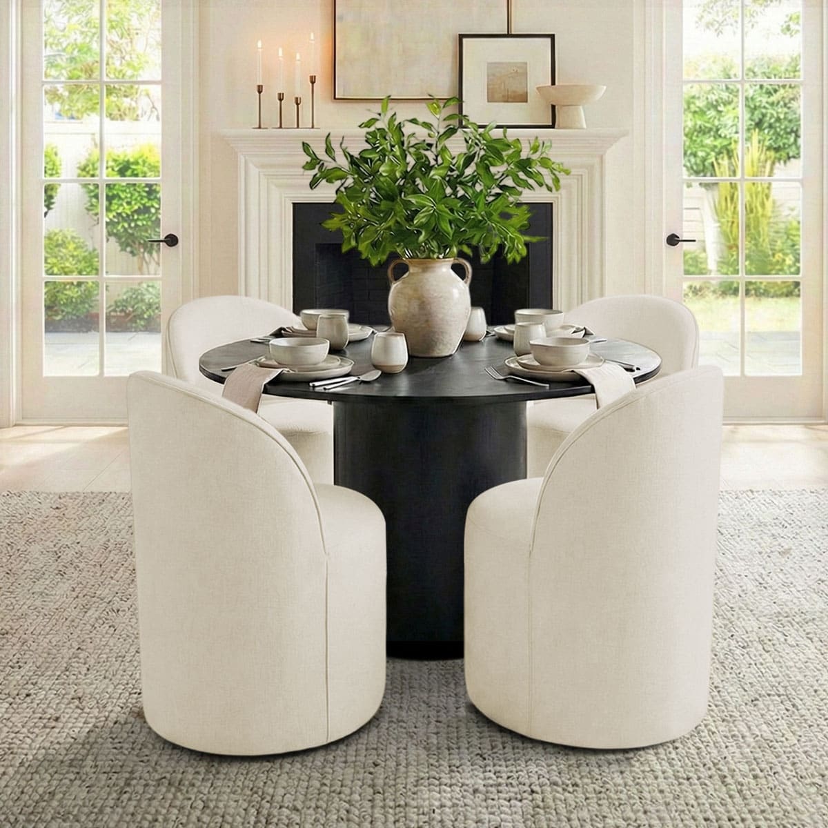 Upholstered Barrel Linen Dining Chair With Casters Set Of 4