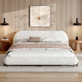 Upholstered Bed Ground Bed With Curved Headboard White Boucle