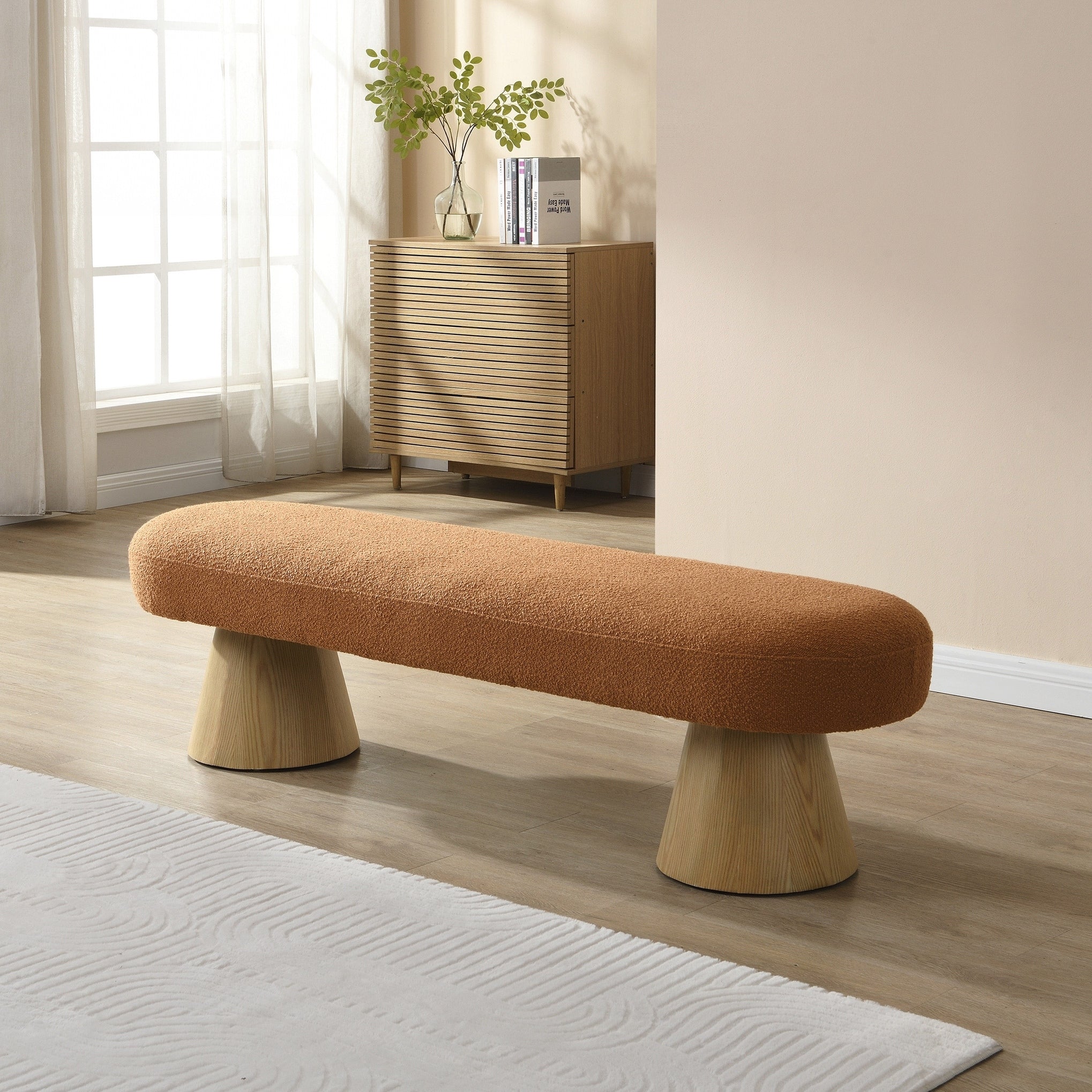 Upholstered Bedroom End Of Bed Entryway Bench Boucle Ottoman For Living Room