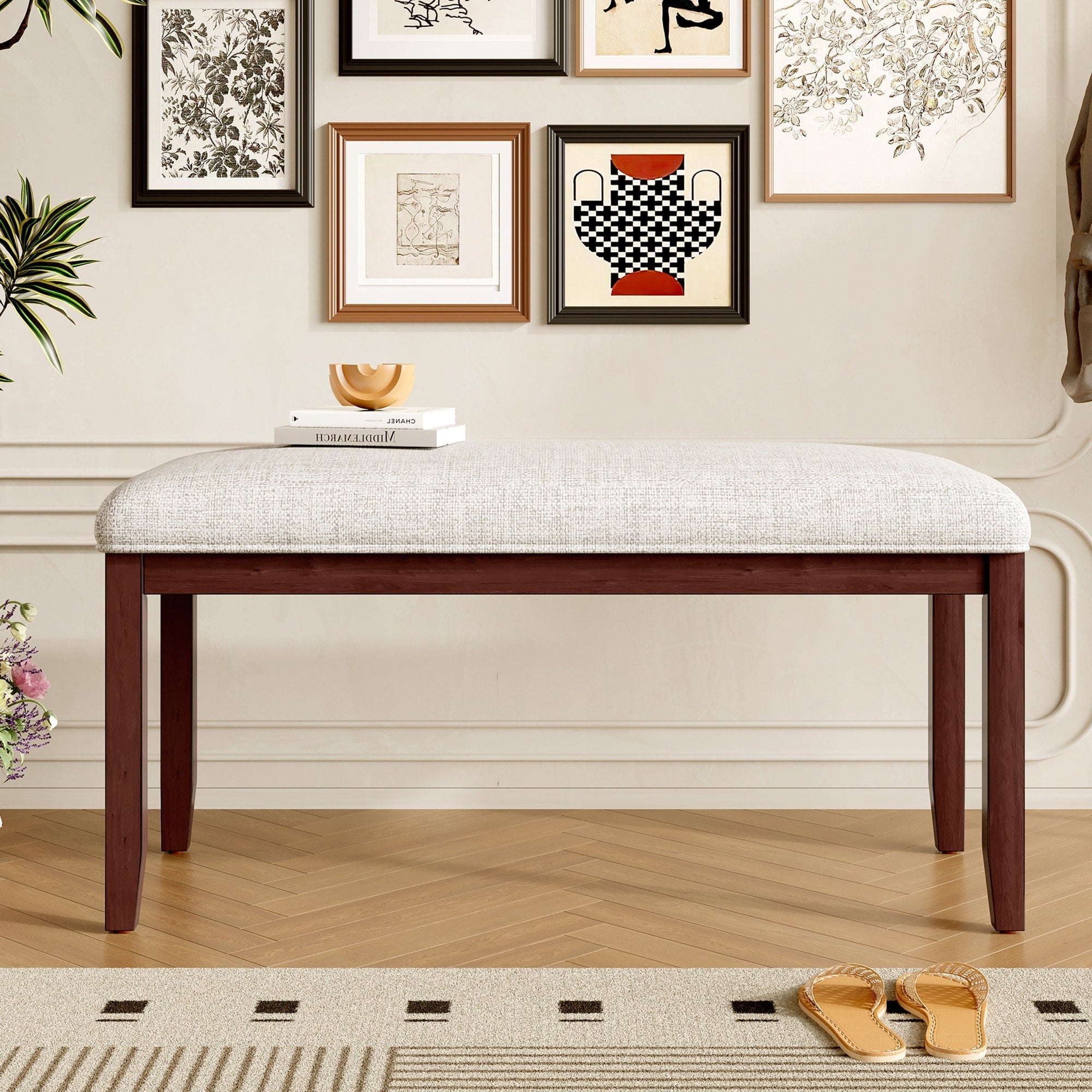 Upholstered Bench Entryway Bench Dining Bench With Padded Seat Lounge Bench Leisure Bench With Wood Legs