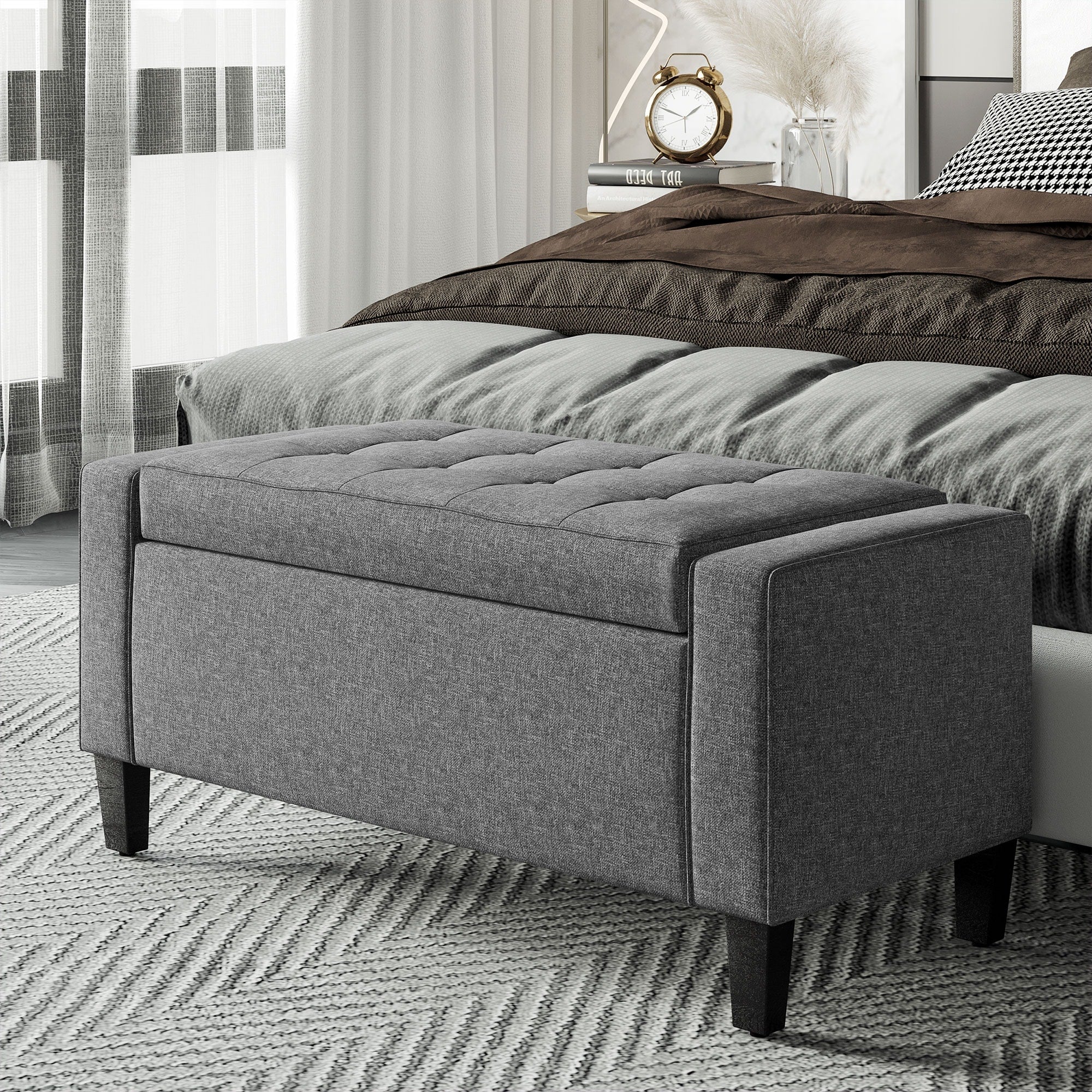 Upholstered Bench Storage Bench With Lift Top Gray Storage Ottoman Indoor Bench Vanity Bench With Button Tufted