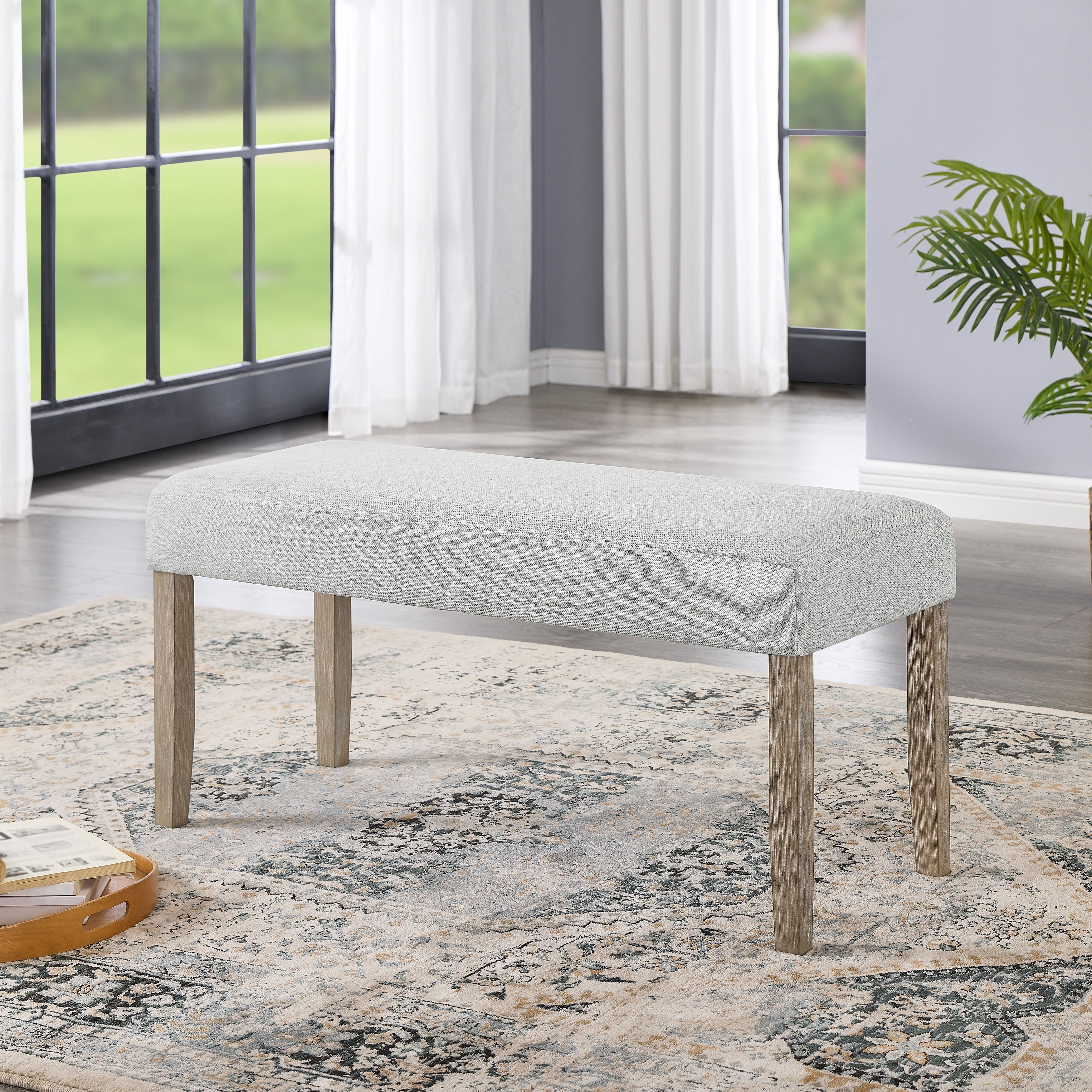 Upholstered Bench Light Gray Fabric With Rubberwood Legs
