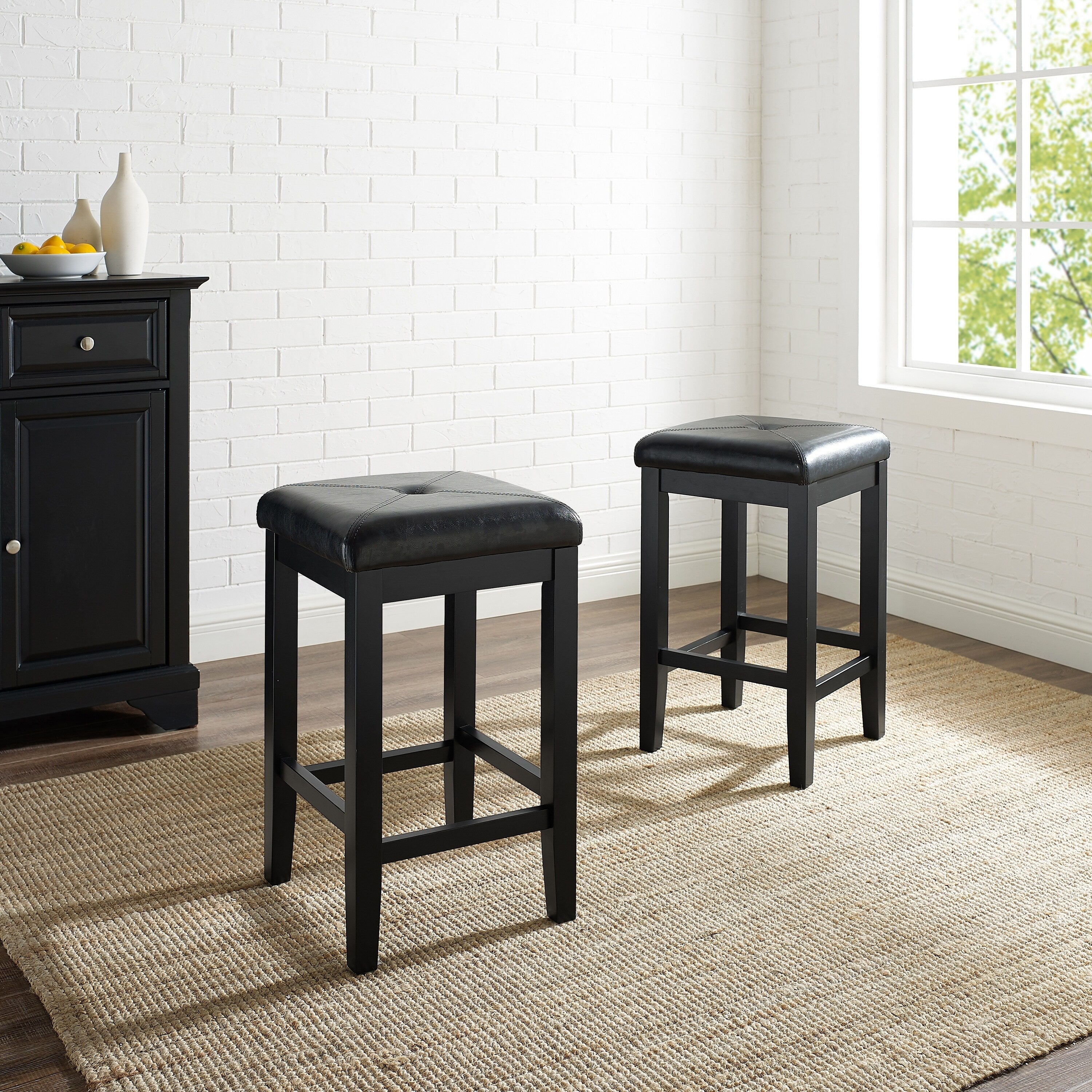 Upholstered Black 24 Inch Square Seat Bar Stools Set Of 2