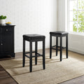 Upholstered Black Finish Square Seat Bar Stool Set Of 2