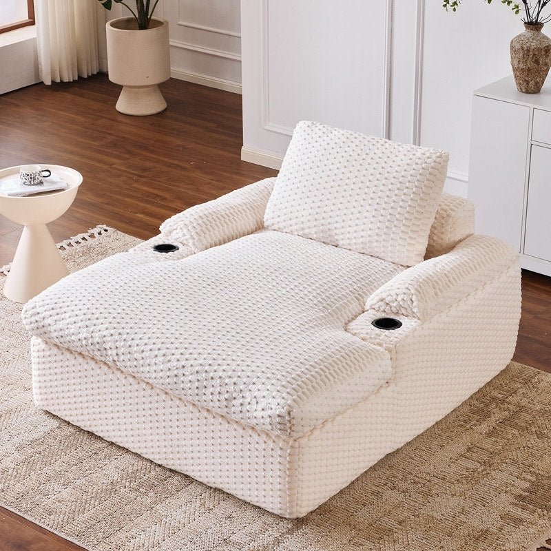 Upholstered Boneless Sleeper Sofa Bed Chaise Lounge With Cup Holders For Small Spaces