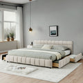 Upholstered California King Bed Frame With Storage Drawers Chenille Headboard