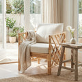 Upholstered Cane Rattan Accent_Arm Chair