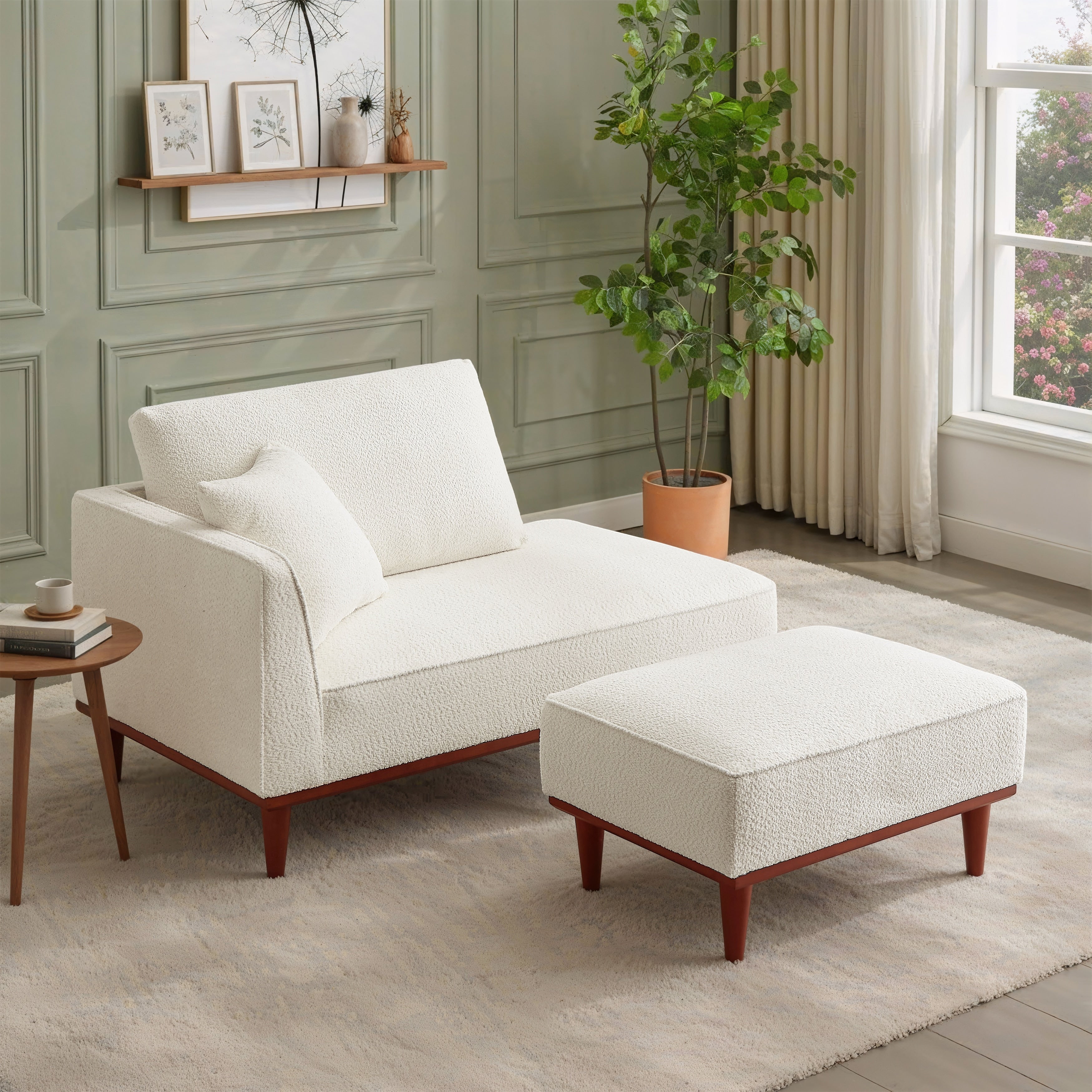Upholstered Chaise Lounge And Stool For Living Room Bedroom Quick Assembly And Maintenance Round Wooden Legs