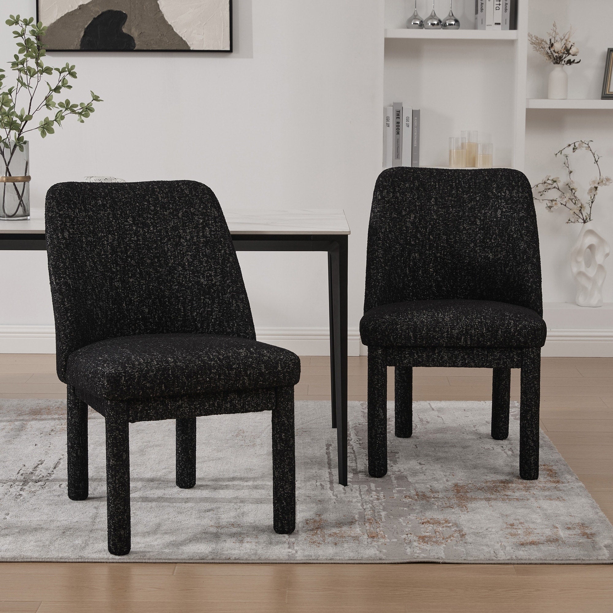 Upholstered Chenille Dining Chairs With Rubberwood Legs Set Of 2