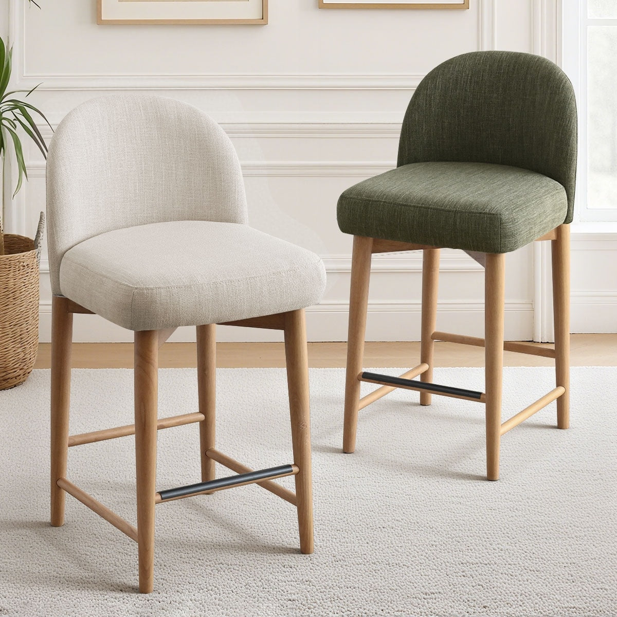 Upholstered Counter Stool With Solid Wood Legs Set Of 2