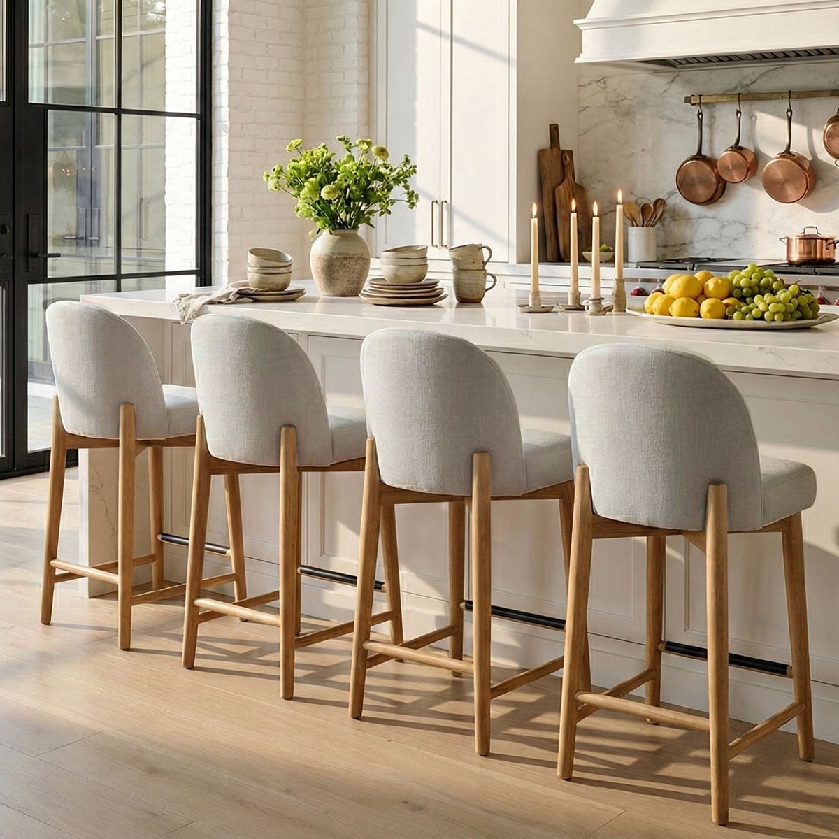 25.5 Seat Height Upholstered Counter Stool With Solid Wood Legs Set Of 4