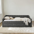 Upholstered Daybed With Trundle And Usb Charging Pull Out Extendable Bed With Tufted Back And Nailhead Arms